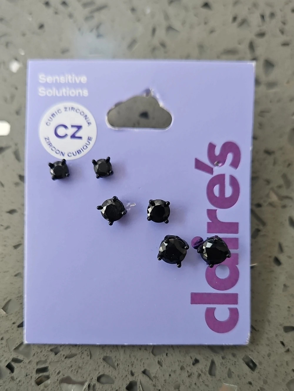 Claire's Sensitive Solutions Black Cubic Zirconia Stud Earrings 3-Pair Set
